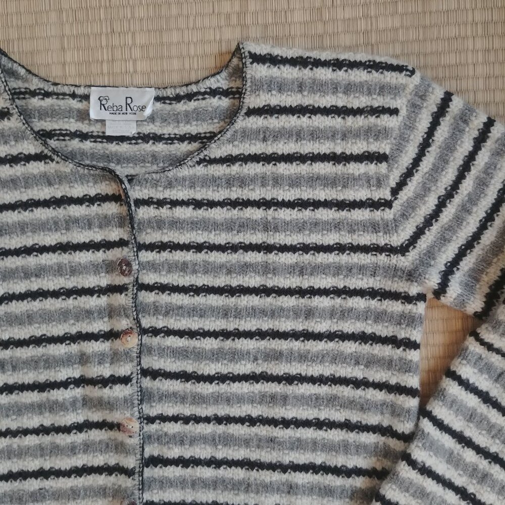 Vintage Reba Rose made in New York USA wool cardigan striped sweater Medium